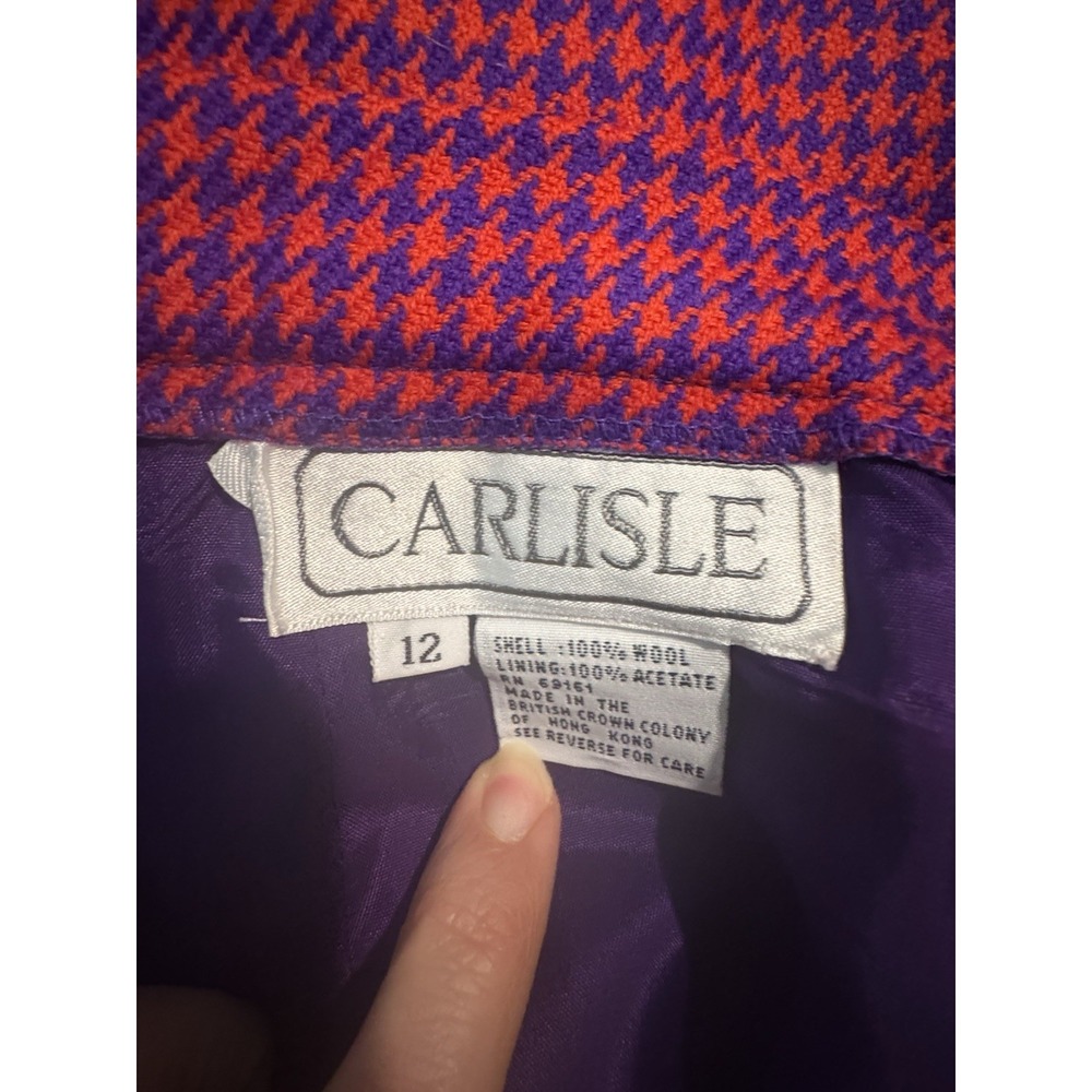 3 Piece Carlisle Suit Wool Blazer Skirt And Scarf Size 14 Red And Purple - Picture 12 of 12